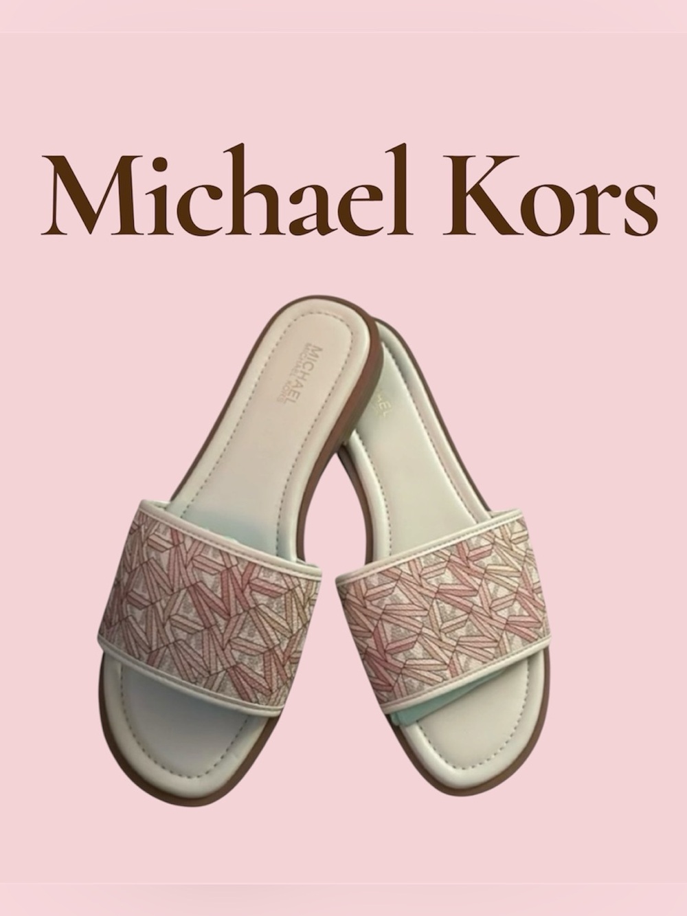 🌷Michael Kors Geometric Monogrammed Pink Slide Sandals 🌷